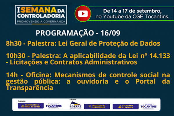 Palestras sobre proteção de dados e nova de lei de licitações são atividades desta quinta, na 1ª Semana da Controladoria